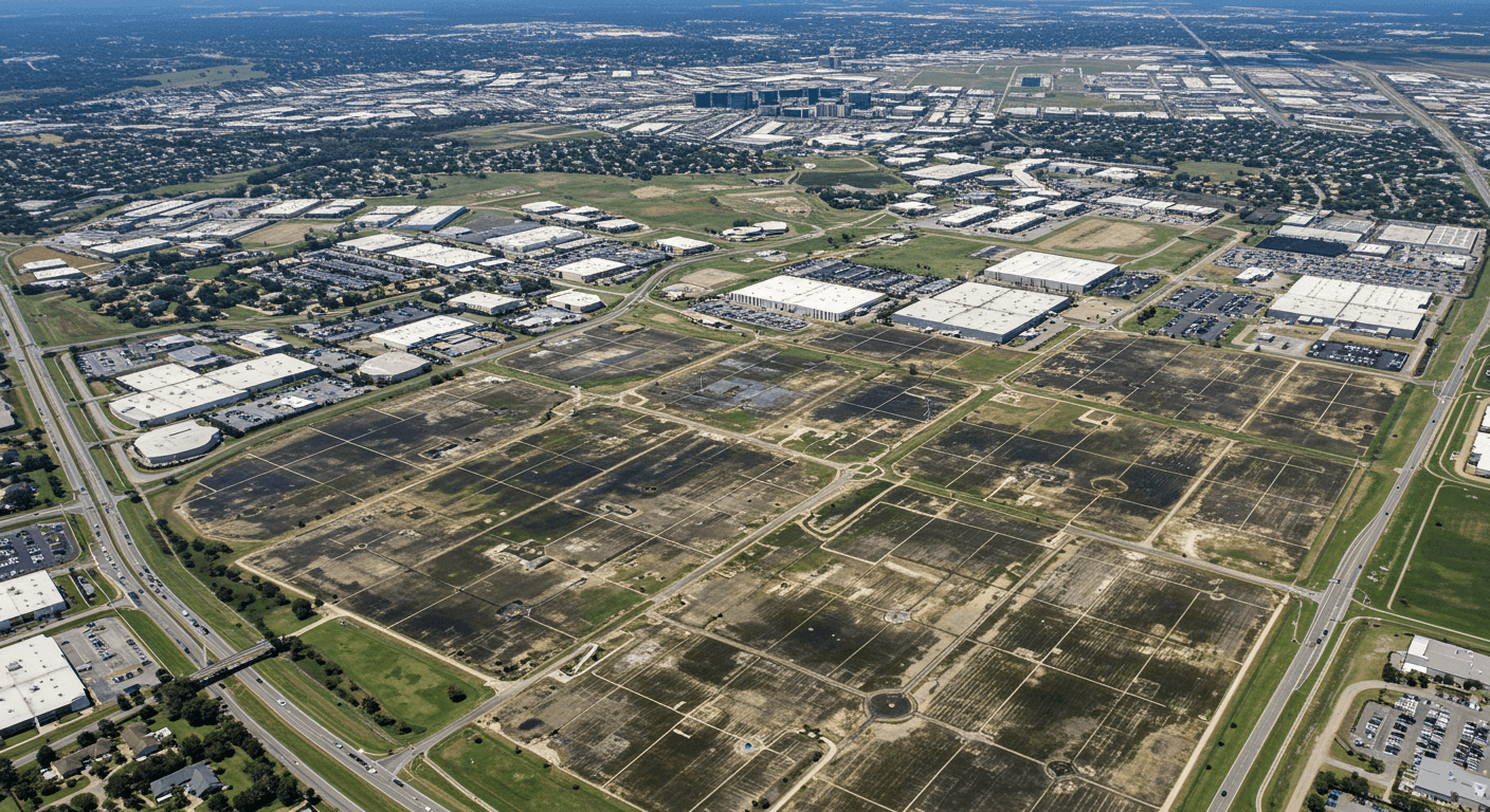 Aerial view of commercial land in Orlando Florida near highways