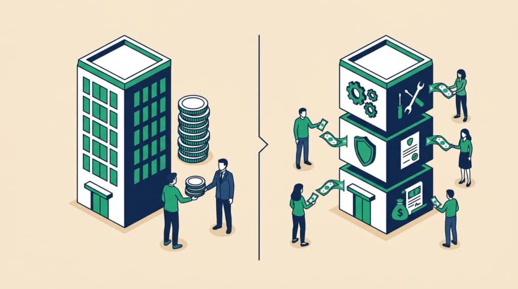 Infographic comparing triple net vs gross lease structures in commercial real estate showing expense allocation between landlord and tenant